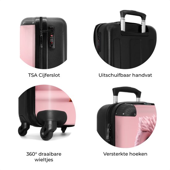 NoBoringSuitcases.com® - Valise cabine enfant Hibou de dessin animé rose sur fond rose - Bagage à main - Valise de voyage pour fille - Valise chariot - Valises 55x40x20 cm - 55x35x25 cm