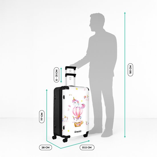 NoBoringSuitcases.com® - Grande valise - Valise légère - Unicorn - Arc-en-ciel - Montgolfière - Étoiles - Rose - Meiden - Valise 4 roues - Grand trolley XL - 98 litres de bagages