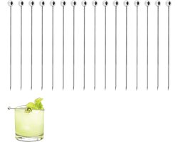 Allecto Plus - Cocktailprikkers (16 stuks) herbruikbaar roestvrijstaal voor cocktails, bruiloft, BBQ - Voorgerechtspiesjes, olijf- en fruitsticks, kaashapjes - Feestelijke sfeer met deze metalen prikkers!