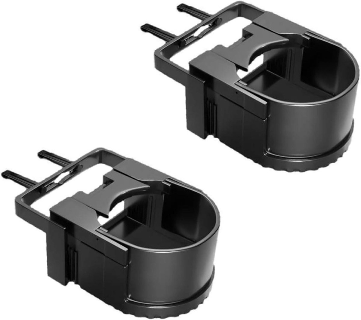 Allecto Plus - Autobekerhouder 2 stuks voor auto's | Universeel verstelbaar met ventilatieclips | Ideaal voor water, koffie, sap | Zwart - Set van 2