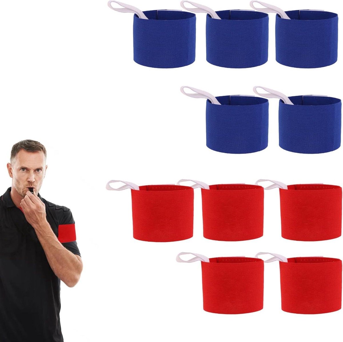 Allecto Plus - Verstelbare Captain Voetbal Armband - Set van 10 - Rood en Blauw - Voor Voetbal, Rugby, Tennis, Basketbal