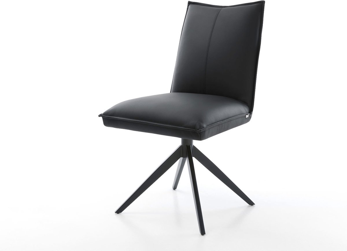 Eetkamerstoel Lelio-Flex kruisframe breed zwart echt leer zwart 360° draaibaar rocker-functie pocketveer kern