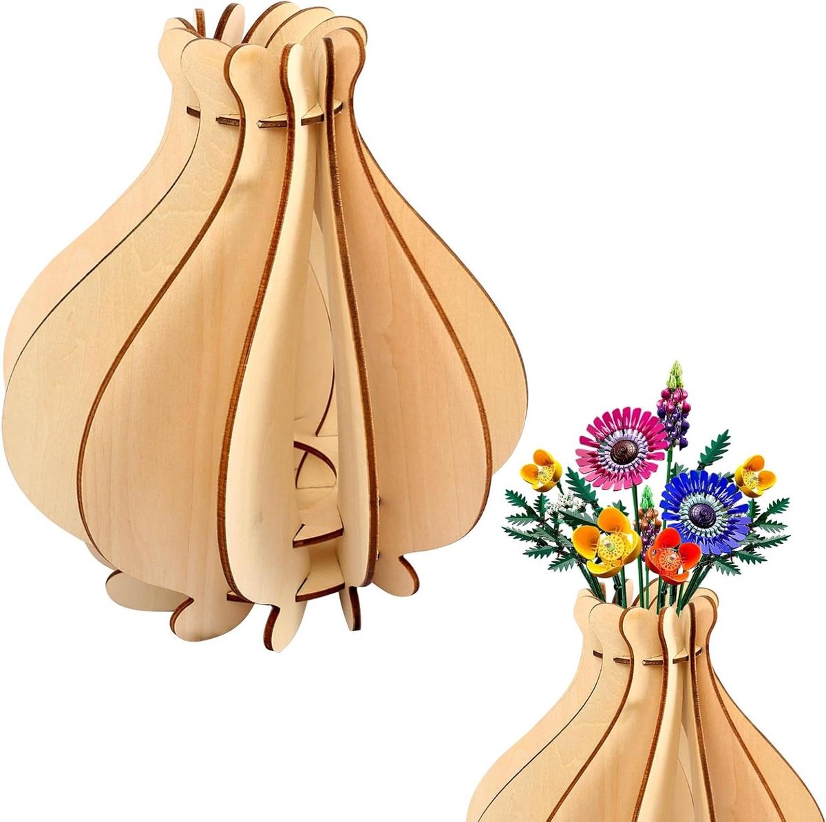 Allecto Plus - 3D houten vaas voor bloemenboeket - houten puzzel - tafeldecoratie - doe-het-zelf - woondecoratie - cadeau
