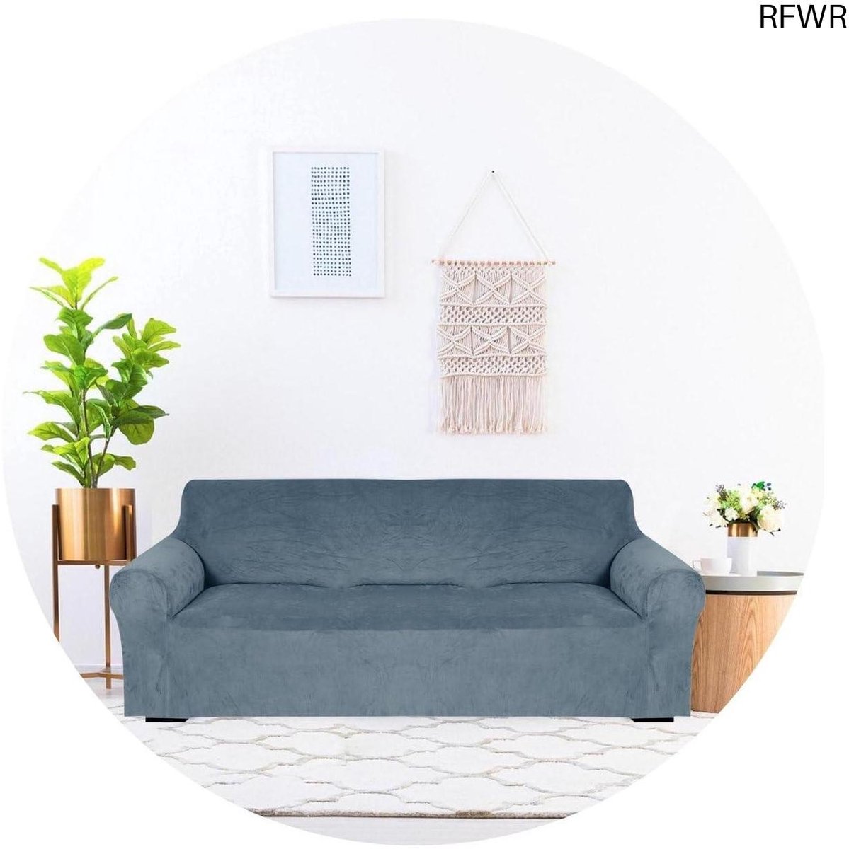 RFWR Bankhoes 3-zits Banken (185-230 cm) - Stretchy Velvet Meubelhoes - Bescherming tegen Beschadigingen en Vlekken blauw