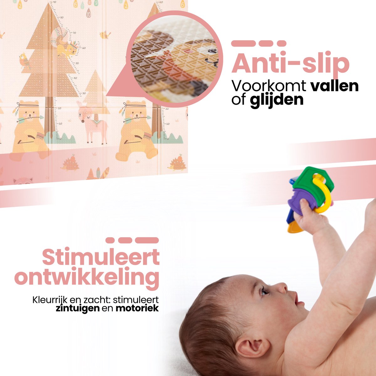 Laavir® Opvouwbare Baby Speelmat 200×150 cm – Dubbelzijdig Dierenontwerp – Foam – Inclusief Opbergtas – Waterafstotend & Antislip — afbeelding 2