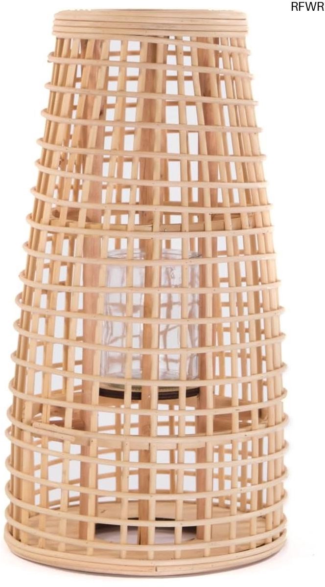 RFWR® Bamboe Lantaarn Met Glazen Inzetstuk | Vloerkandelaar Voor Binnen En Buiten | 40 cm