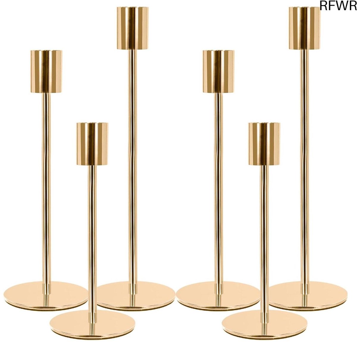 RFWR® Elegante Gouden Kandelaar Set van 6 - Luxe Vintage Decoratie voor Tafel en Huis