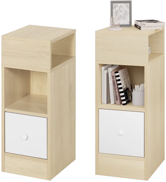 Costway Set van 2 Bamboe Rotan Nachtkastjes Bohemien Nachtkastjes