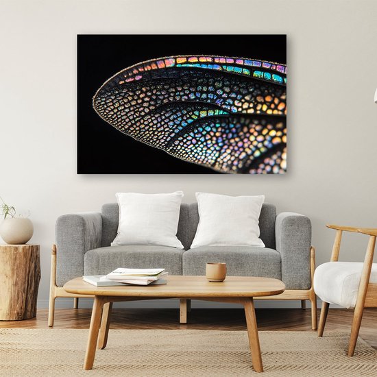 Iriserende libellevleugels macrofoto - Insect schilderij op glas - Wanddecoratie glas vleugels - Hyperrealisme - Plexiglas schilderijen - Kunst aan de muur - acrylglas 60x40 cm