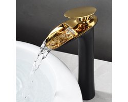 Ultra Luxe Zwart Goude Waterval Kraan - Waterval Spa Ervaring - Messing - Warm en Koud Water Mixer - Wastafelkraan - Badkamer - Toilet - Keuken