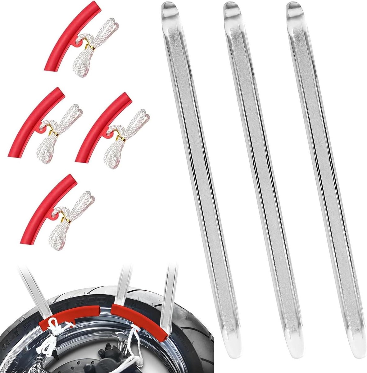 Allecto Plus - Tyre Levers Set van 3 stuks 30 cm met 4 velgbeschermers - Handig voor motor, fiets en auto