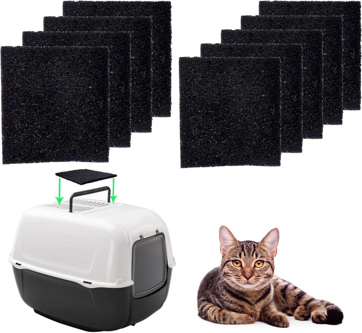Inovra Plus - Actieve koolstoffilter voor kattentoiletten - Neutraliseert geuren - Geschikt voor diverse kattenbakken - Zwart - Pak van 9 Stuks