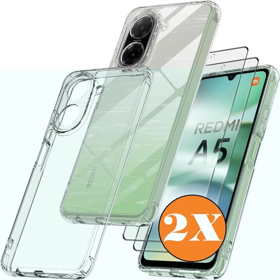 Coque transparente et protecteur d'écran pour Xiaomi Redmi A5. "2X" en cercle orange.