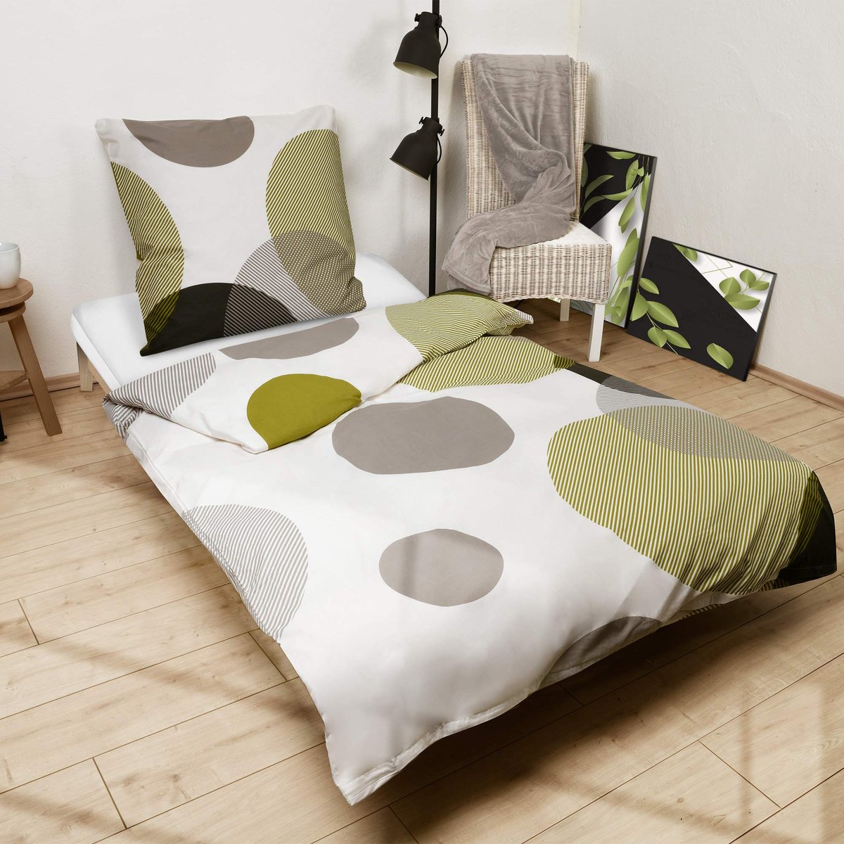 Ibenzoa Beddengoedset van 100% Katoen met Ritssluiting – 135 x 200 cm Inclusief Kussensloop wit groen