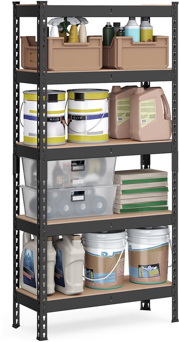 Heavy Duty Plank - 5 Laag opbergeenheid - Sturdy Rack - 875kg Capaciteit - Steel & MDF - 30 x 75 x 150 cm