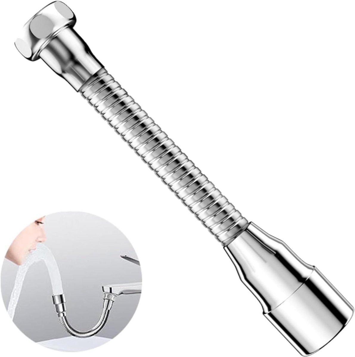 Allecto Plus - Kraanverlenging 360 graden draaibaar - Waterbesparing - M22 - Keuken en Badkamer - Spatbescherming - 20 cm - 1 stuk