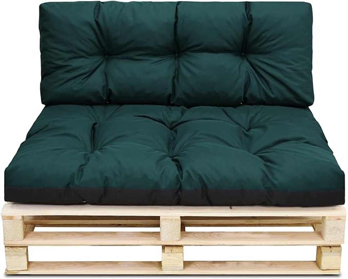 Groot groen palletkussen voor binnen en buiten, 120 x 80 cm, geschikt voor bank, balkon en terras.