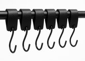 Brute Strength - Leren S-haak hangers - Zwart - 6 stuks - 12,5 x 2,5 cm – Zwart zilver – Leer - handdoekhaakjes - Ophanghaken – kapstokhaak