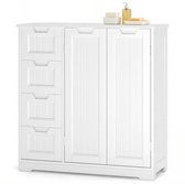 Xbro Badkamerkast, Smalle Opbergkast met 4 Laden en 2 Deuren, Vrijstaande Kast met Verstelbare Plank, Waterbestendig MDF, 81x30x83 cm, Wit