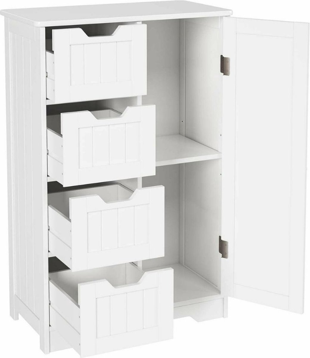 Conway Living® - Kast met 4 Ladekasten - Houten ladekast met 4 Lades - Korven en Deur - 55x30x81cm - MDF - Wit - Badkamermeubel