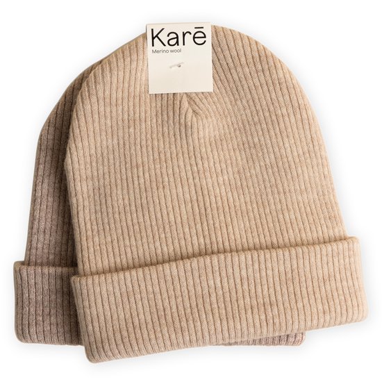 Karē Baby Muts - Baby Mutsje voor jongens en meisjes - Zacht & Ademend Merino Wol - 2 Pack - Warm Walnut & Bon Beige
