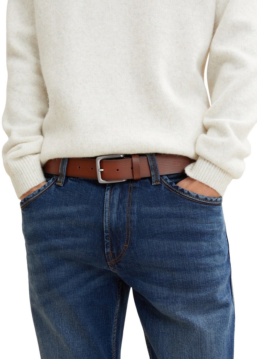 Tom Tailor - TTSCOTT leren riem met vierkante gesp - Maat 120 - light brown uni