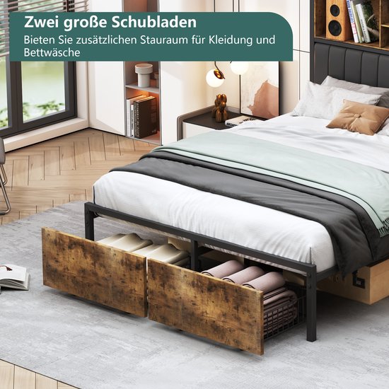 VASAGLE Tweepersoonsbedframe, 160 x 200 cm, Metalen bedframe met