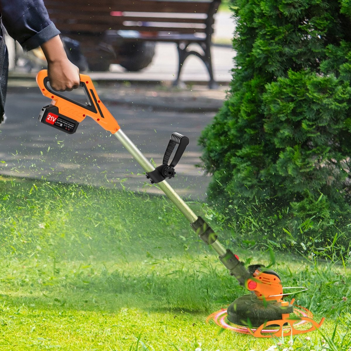 21V elektrische grasmaaier - Hoek-/lengteverstelbaar - Veiligheidsvergrendeling - Wordt geleverd met 3 messen, kantensnijder, bosmaaier - Wordt geleverd met installatiegereedschap en handschoenen – foto 7
