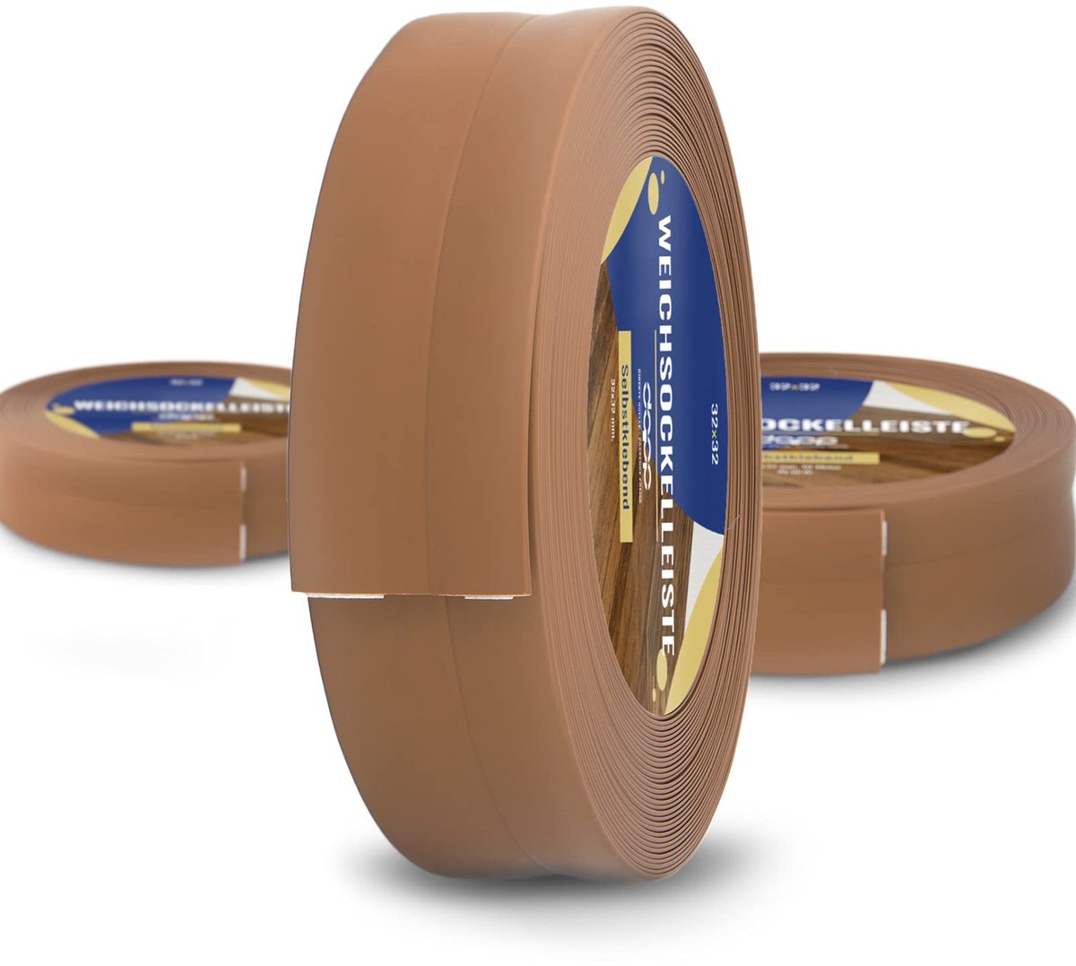 DQ-PP ZACHTE PLINT - 50 m (2xw5m) - Barnsteen - 32 x 23 mm - PVC - zelfklevend - knikhoek plinten rubberen strip plint hoekprofiel afsluitstrip vloerlijst