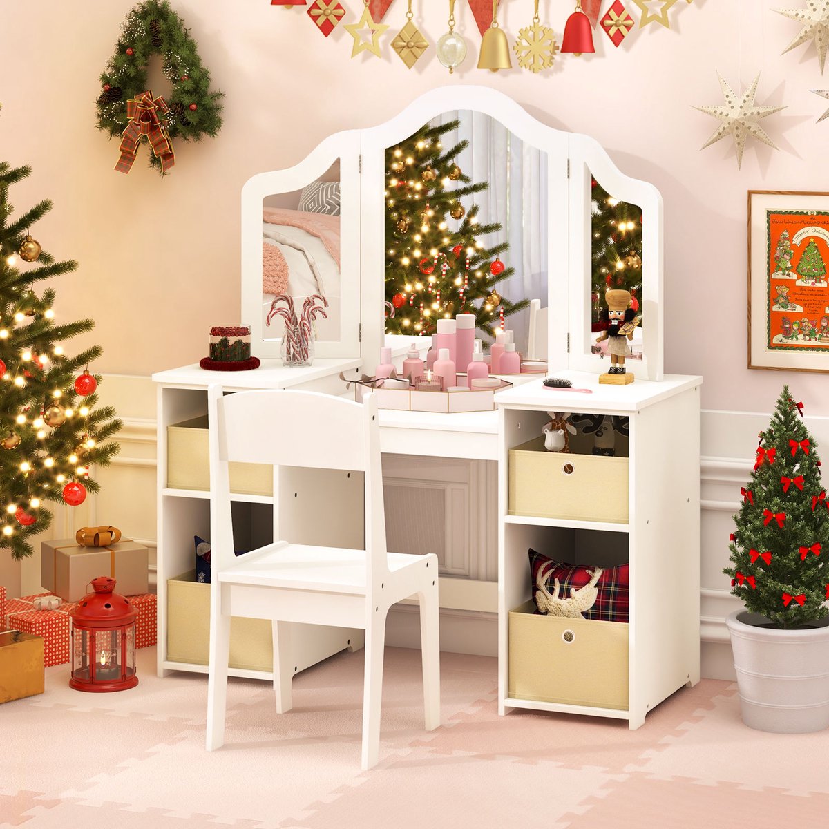 Costway 2-in-1 Kaptafel Kind - Make-uptafel & Bureau voor Meisjes - Wit — afbeelding 7