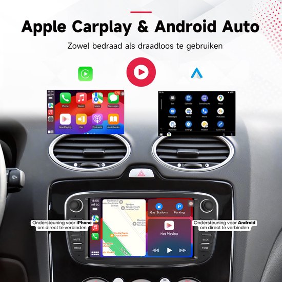 4 64G] Carplay autoradio voor Ford Focus/Transit/C-max/S-max/Galaxy/Fusion/ Kuga/Mondeo/Connect - 7 inch IPS Touchscreen EQ Audio - Draadloze Android Auto, AI DSP, SWC AHD Achteruitrijcamera