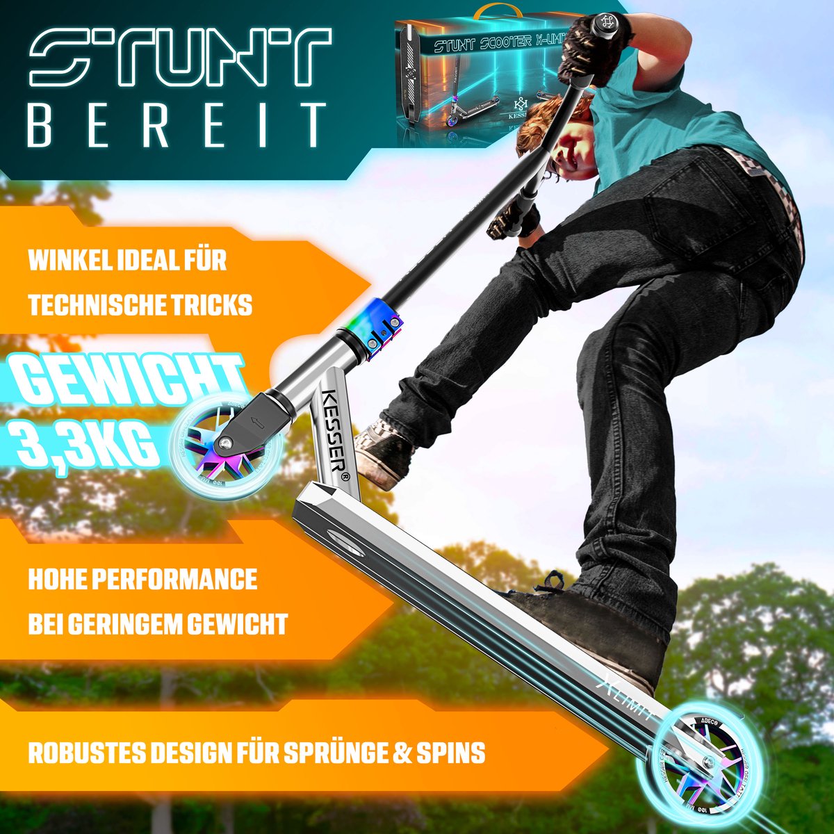 Bol.com KESSER® Stuntstep X-Limit-Pro 360° voor Volwassenen en Kinderen - Chroom / Zilver aanbieding