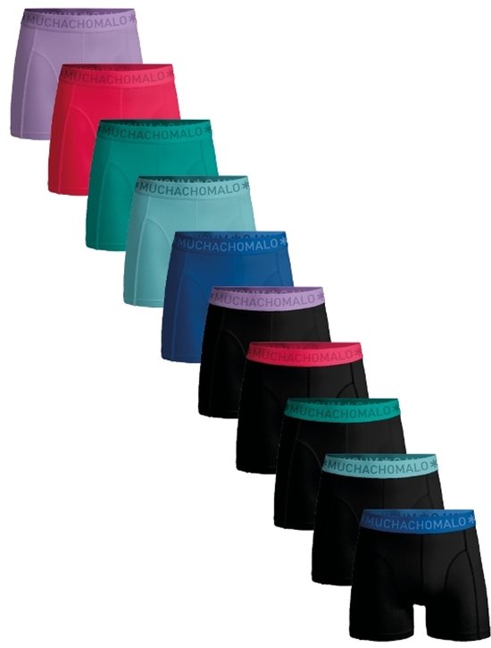 10 Muchachomalo boxerhorts in diverse kleuren, met comfortabele taillebanden in verschillende kleuren.