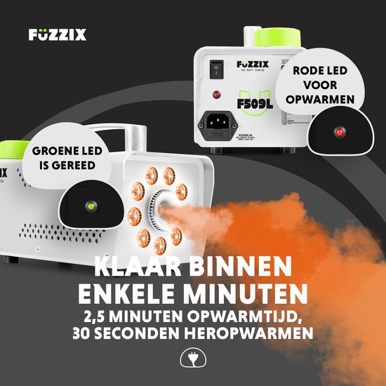 Machine à fumée Witte Party - Fuzzix F509LW - Avec effets lumineux et 1L de liquide à fumée - Avec télécommande sans fil