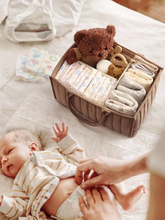 Baby Luiermand - Commodemandje Waterbestendig - Luiertas - Opbergmand - Luier Organizer - Bruin - Kraamcadeau — afbeelding 2