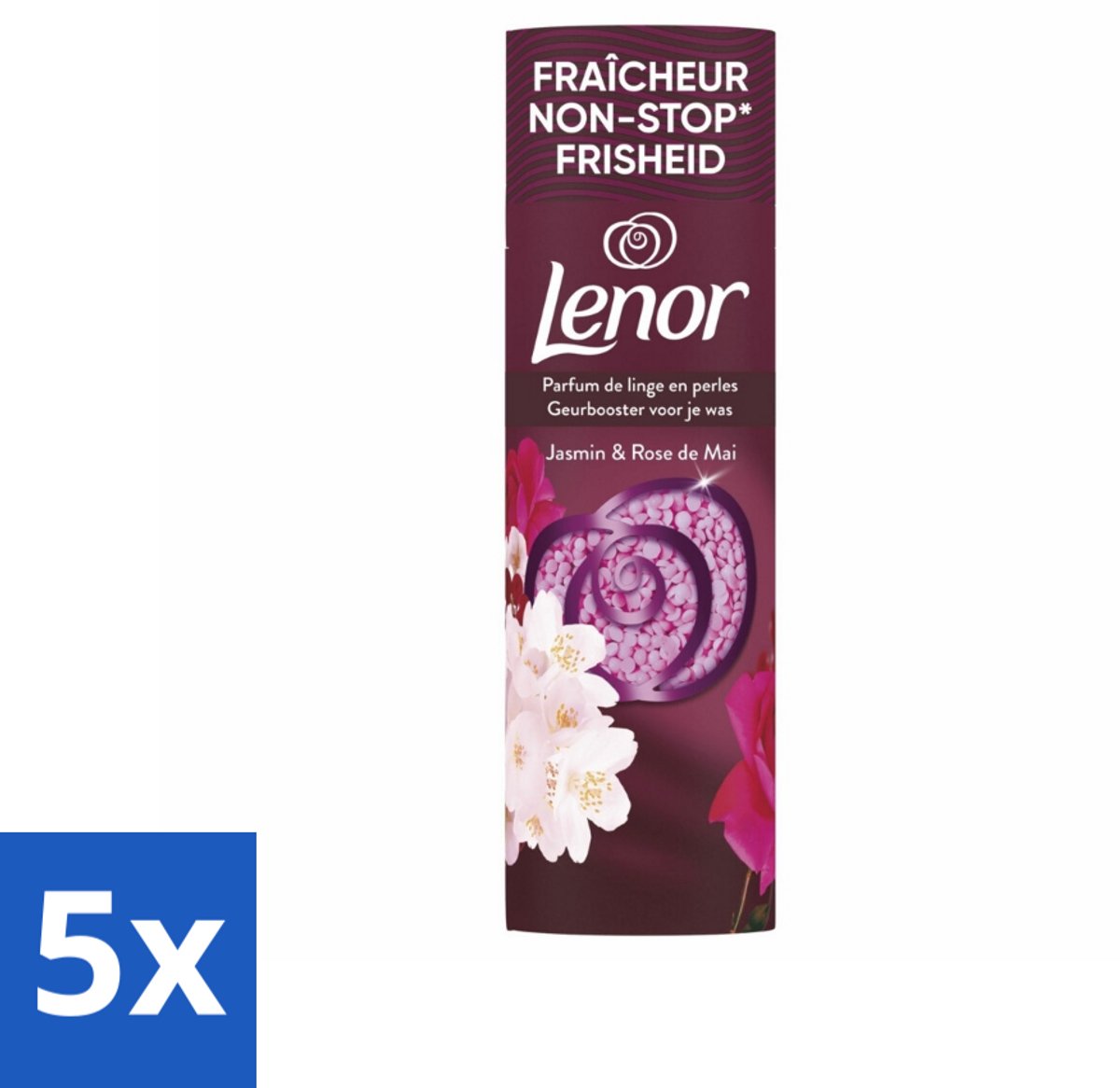 Lenor - Geurbooster - Jasmijn & Rose de Mai - Non-Stop Frisheid - 19 Wasbeurten - Bulkverpakking - 5 stuks