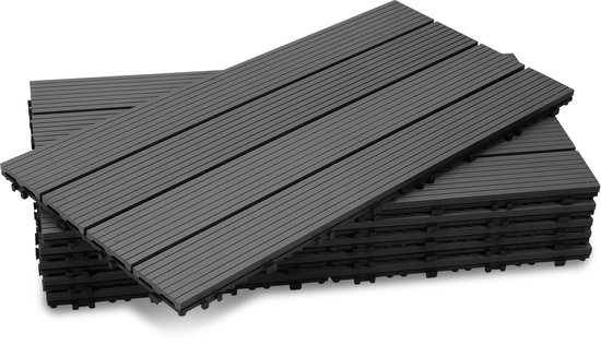 Terrastegels WPC Vlondertegels - 6 Stuks - 30 x 60 cm 1 m² - WPC Composiet Kunststof - Makkelijke en Snelle Montage - Balkontegels - Vlondertegel Set - Onderhoudsvrij - Tuin, Balkontegels - Terrasplanken - Antraciet