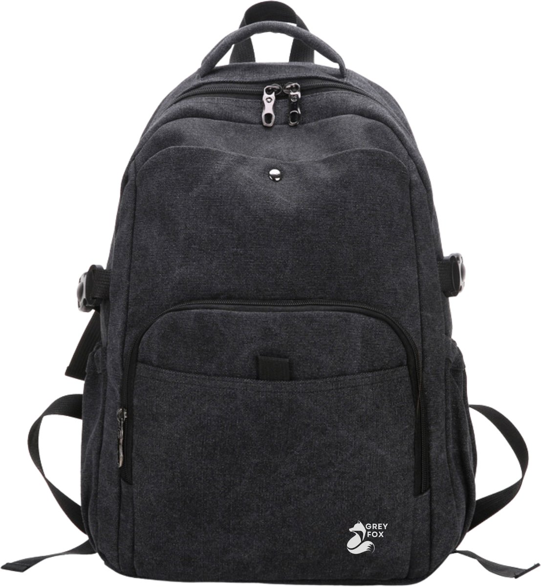 Grey Fox Canvas Laptop Rugzak - Rugtas - Geschikt tot 15.6 inch Laptops - Schooltas - 24L Ruime Capaciteit - 6 Vakken - Zwart
