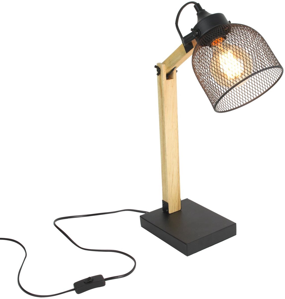 Home deco factory bureaulamp - H38 cm - zwart - metaal en hout - tafellamp