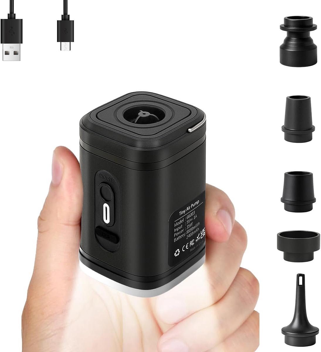 Draagbare mini-luchtpomp - Oplaadbare luchtmatraspomp - Snelle opblaas- en leeglooppomp - 2400 mAh - Geschikt voor opblaasbaar speelgoed, slaapmatten, zwembanden, zwembaddrijvers, stofzuigerzakken