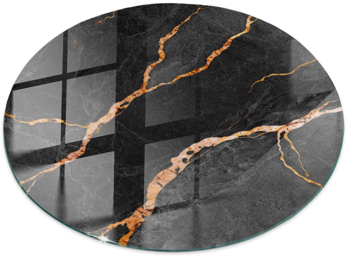 Tulup Tafelblad Glas - Marmerpatroon Met Aderen Glazen Tafelblad - 50 cm - Zwart Glazen Plaat - Rond Tafelblad Glas - Glazen Tafelblad voor de Woonkamer - Veiligheidsglas