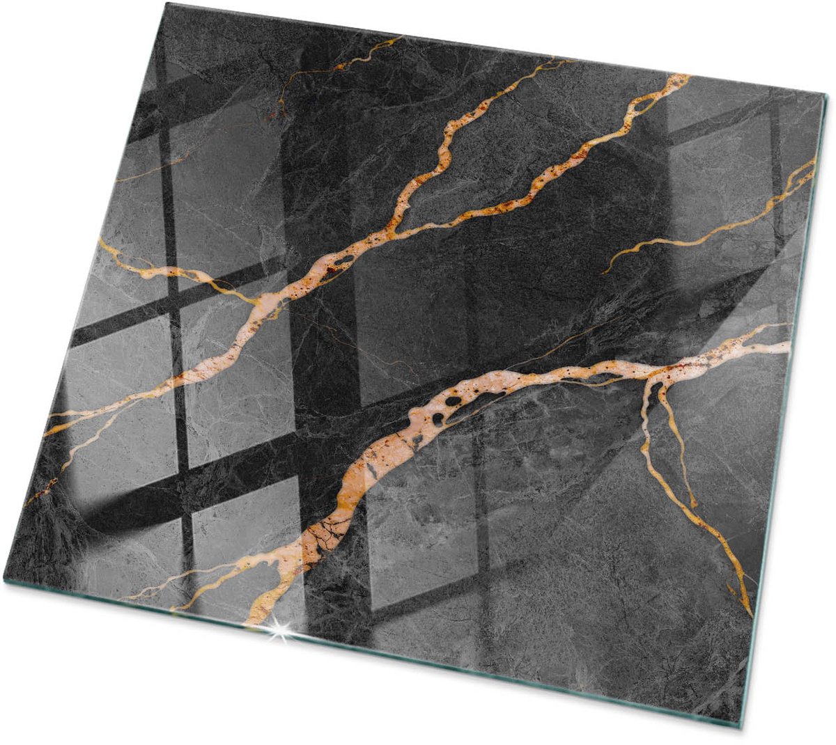 TULUP Tafelblad Glas - Marmerpatroon Met Aderen Glazen Tafelblad - 60 cm x 60 cm - Zwart Glazen Plaat - Vierkant Tafelblad Glas - Glazen Tafelblad voor de Woonkamer - Veiligheidsglas Zwart Marmerpatroon Met Aderen