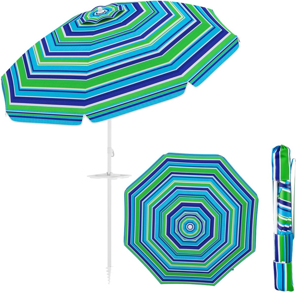 Lexium Strandparasol met grondboor - Zomeraccessoire - Parasolhouder strand - Zonbescherming - Windbestendige parasol - Stranddag - UV werende parasol - Parasol met draaimechanisme - Vakantie aan zee - Schaduw op het strand - Draaibare grondpen - Par