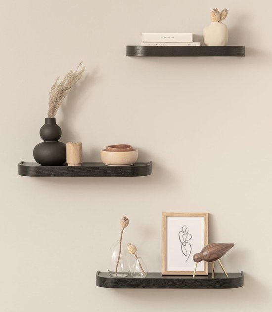Wohnling Sheesham Wandrek, 35 x 70 x 15 cm, massief hout/metaal, industrieel design, zwevend rek, rechthoekig, hangende woonkamer, houten plank, muur met 3 planken en metalen frame