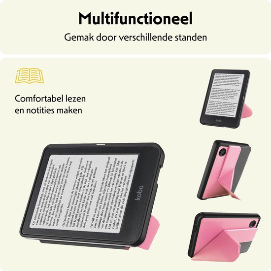 Hoesje Geschikt voor Kobo Clara BW Hoes Bescherm Hoesje Case Sleep Cover Trifold - Hoes Geschikt voor Kobo Clara BW Hoesje - Roze van Merkloos — afbeelding 3