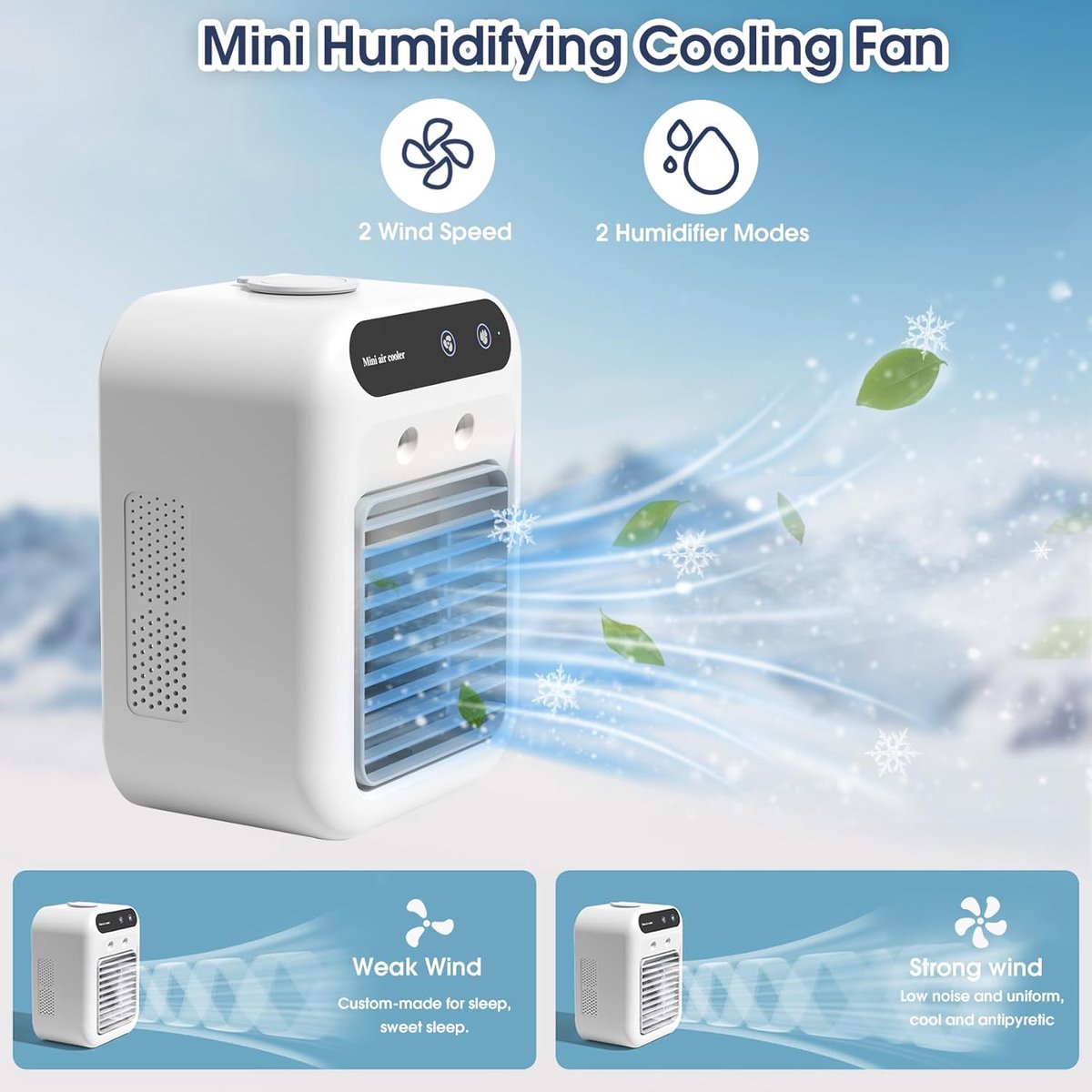 mobiele airco-Mobiele airco zonder afvoer-mobiele airco voor slaapkamer-mobiele airco met waterbak -25W Mini draagbare airconditioner - 2 koele luchtstralen - 2 snelheden persoonlijke koelventilator - voor slaapkamer, kantoor, buiten – foto 7