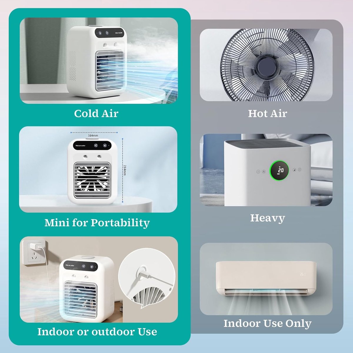 Mini airco - Kleine airco - 1800mAh Draagbare airconditioner - 25W oplaadbare persoonlijke mini airco - met dubbele sproeier en 2 snelheidsinstellingen - voor slaapkamer bureau kantoor en buitengebruik – foto 5