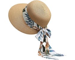 Dames zonnehoed met brede rand - Opvouwbare strandhoed met strik en UV-bescherming SPF 50+ - Lichtgewicht zomerhoed voor vakantie, reizen en outdoor