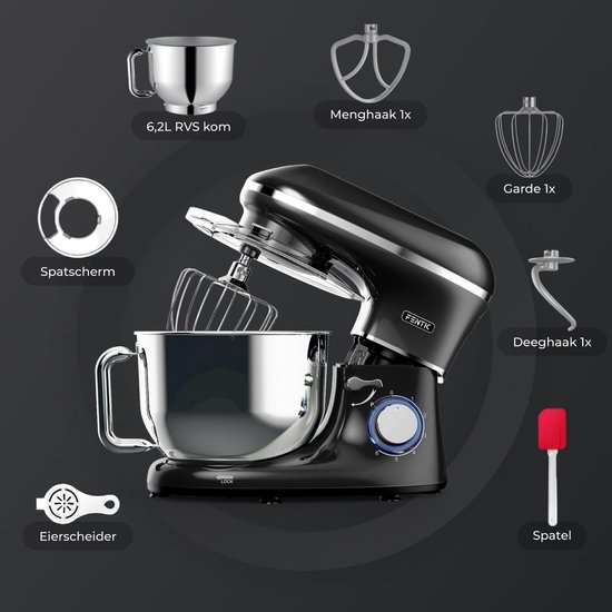 RFWR® Keukenmachine 2000W met RVS Mengkom 6,2L - 6 Snelheden en Pulsefunctie - Mixer met Garde, Deeghaak en Menghaak van RFWR — afbeelding 2