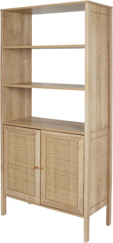 MISOU Bali Buffetkast - Open - Wandkast - met Deuren - Kast - Woonkamer - Opbergkast - Boekenkast - Rotan - Hout